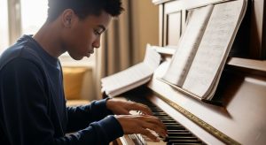 kid practicing piano